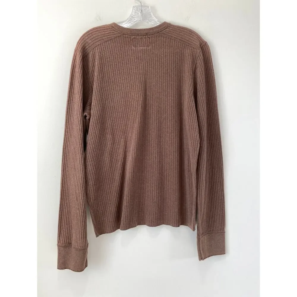 Abercrombie & Fitch Ribbed Muscle V Neck Long Sleeve Top Mens L Commando Neutral
